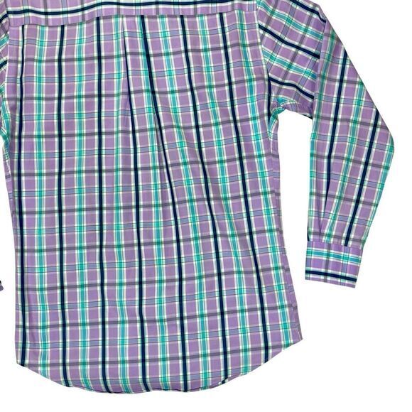 Peter Millar Button Front Shirt Mens M Blue Purple Plaid Casual Preppy Business - Picture 8 of 15
